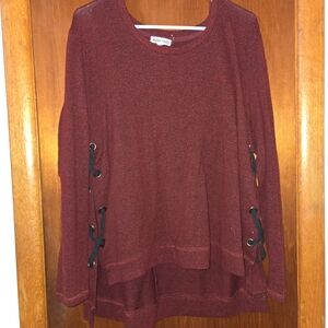 Inspired Hearts Burgundy Lace-Up Side Tunic Sweater